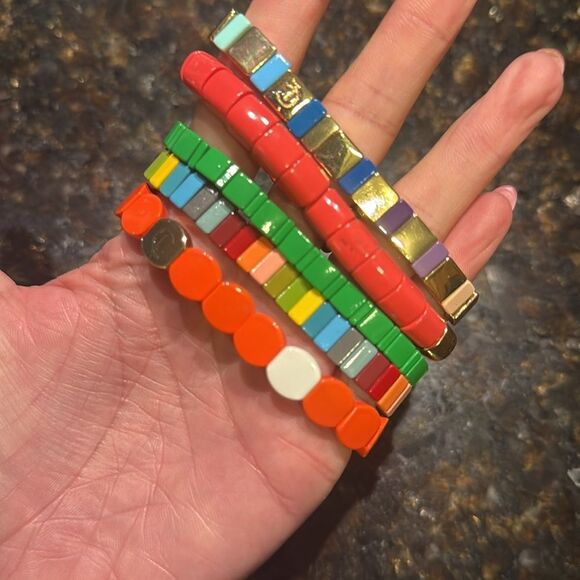 5 Colorful Beaded Bracelet Set - “LOVE” Multicolor Gold Bracelet SET - Stretchy - Picture 2 of 3